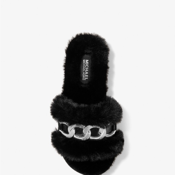 NWT NEW MICHAEL KORS SCARLETT WOMENS BLK FUR SLIPPERS/SLIDES - Picture 8 of 11